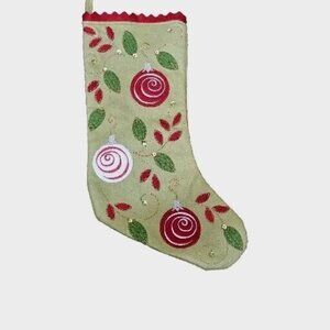 Lime Green Felt Christmas Stocking 22" applique red ornaments whimsical decor